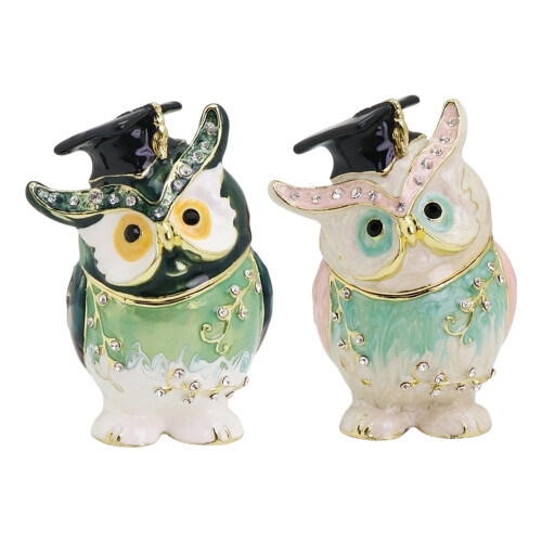 Boîte à bijoux élégante en forme de hibou, faite à la main,-Vert 2