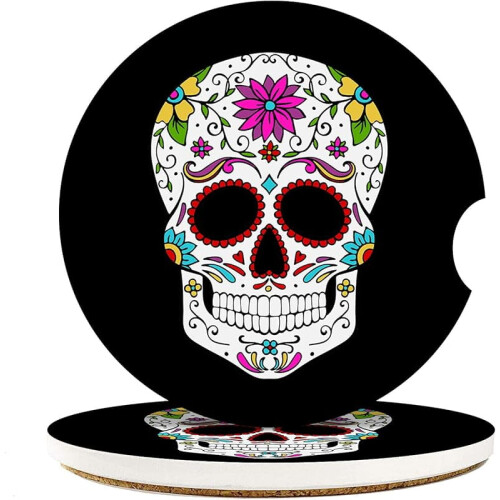Ceramic Car Coasters 2 Pack – 2.56" Round with Cork Base