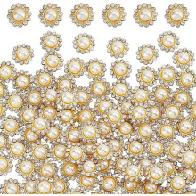 Crystal Pearl Buttons Flower Claw Cup Rhinestones Gold