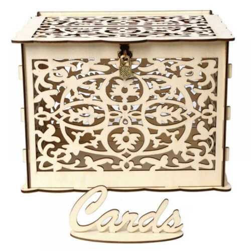 Wooden Wedding Envelope Box Floral Pattern 1 Pc