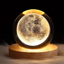 Veilleuse boule de cristal avec socle en bois massif
