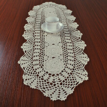 Vintage oval crochet tablecloth beige cotton 11.8 x 31.5