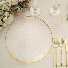 Assiettes de présentation BalsaCircle en plastique transparent martelé, bordure dorée