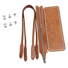 DIY PU Leather Bag Knitting Set Bag Handles Zipper Bag-Brown