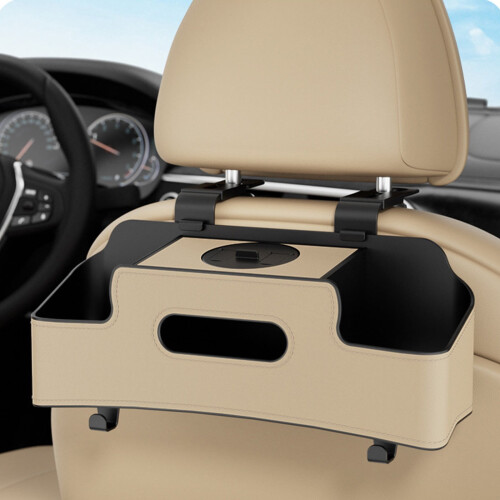 Car Seat Back Storage Box Beige Plastic 1 Pack