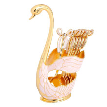 Conjunto de talheres em formato de cisne em liga de zinco dourada, 7 peças