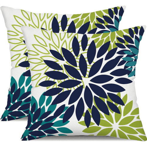 Conjunto de 2 capas de almofada com estampa floral azul marinho, 50x50cm (20x20 polegadas).