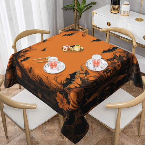 Halloween pumpkin tablecloth white square