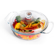 Clear Round Glass Casserole Dish with Lid 1.7 qt