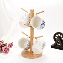 Bamboo Coffee Mug Rack with 6 Hooks