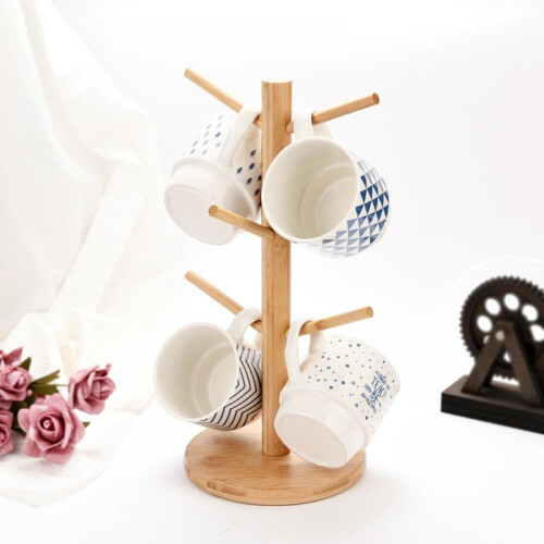 Bamboo Coffee Mug Rack with 6 Hooks