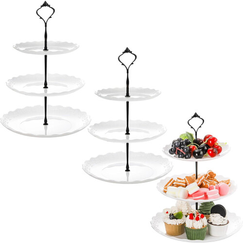 White Plastic Cupcake Stand 3-Tier 3 Pack