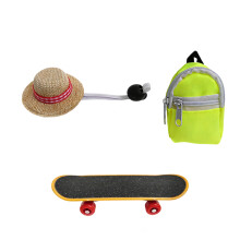 Skateboard Tiny Schoolbag Straw Hat for Pet Puppets-Yellow