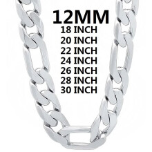 Men's 925 Sterling Silver Cuban Chain Necklace 12mm 18-30