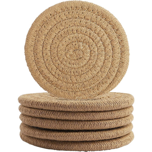 6 Pack Linen Cotton Coasters 11.5 cm Round