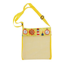 Bolso de playa infantil de malla azul, 23 x 23 cm, con correa ajustable.