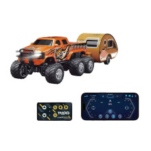 Mini 1/64 RC Truck with Trailer, 2.4GHz & APP Control, Rechargeable, Alloy Shell, Lights, Adjustable Speed/Steering