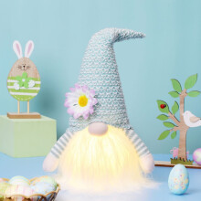 Cute Light-Up Gnome Plush Easter Decor, Birthday/Valentine’s Gift for Her or Daughter – Light Blue, Compatible with Easter & Holiday Themes
