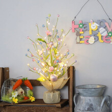 Předsvícený 18palcový velikonoční stromeček s pastelovými ornamenty
