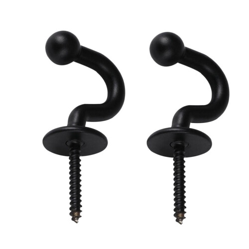2x sorte gardinbinderkroge i zinklegering