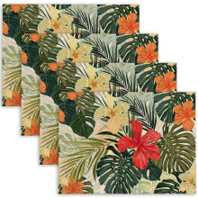 4er-Set Platzsets mit tropischem Blättermuster, Leinen, 45 x 30 cm