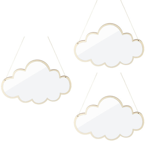 Skyformet vægspejl i beige, akryl og træ