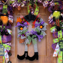 Guirlanda de Halloween SDJMa de 71 cm com pernas de chapéu de bruxa, decoração assustadora para portas, festas internas e externas, decoração de