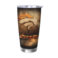 Thermos in acciaio inox da 20 once con coperchio e cannuccia, a tema squadra di football dei Broncos, compatibile con portabicchieri per auto, per