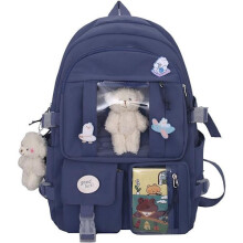 Zaino scolastico Kawaii per ragazze, zaino carino ed estetico, zaino scolastico con ago e accessori, blu.