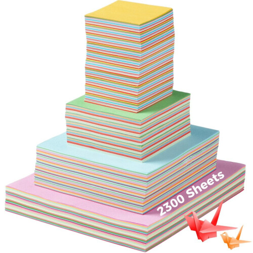 2300 φύλλα χαρτιού Origami, διπλής όψης, 10 χρώματα, 4 μεγέθη, για DIY, λεύκωμα, σχολικά