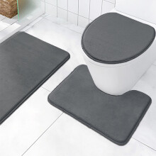 VALSEEL badmatset van traagschuim, 3-delig, inclusief toiletbrilhoes en badmat, 2-delige badmatset en U-vormige toiletmat, schoonmaakbenodigdheden
