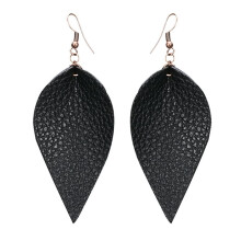 Punk Kvinnor Leopard Faux Läder Teardrop Leaf Dingla Krok Örhängen Smycken Gåva