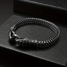 Pulseira retrô clássica em aço inoxidável com cabeça de cobra e fecho de argola, acessório ideal para presente ou presente de Halloween.