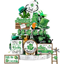 Husfou St. Patrick's Day tiered tray decor set 16 pcs