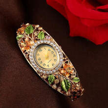 Ykohkofe Damearmbånd Krystall Blomsterarmbånd Quartz Armbåndsur GD