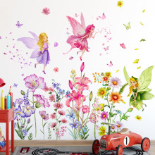 Wandtattoos mit Blumenmotiven: Gänseblümchen, Wildblumen, Gras, Schmetterlinge – Wandaufkleber für Mädchenzimmer, Wohnzimmer, Homeoffice