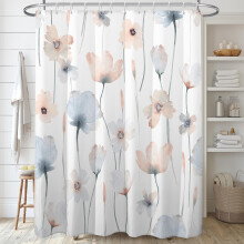 Watercolor Floral Shower Curtain 72x72 in Blue Orange Pink