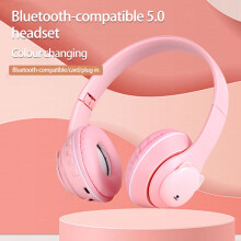 SUSUchens1Set Auriculares plegables con luz RGB en forma de oso, compatibles con Bluetooth 5.0, inalámbricos, accesorios para computadora, color