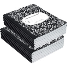 Lot de 12 cahiers de composition noir marbré, 200 pages (100 feuilles), 24,8 x 19 cm, grands carreaux, couverture rigide, reliure cousue - Vente en