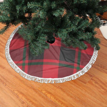 Kerstboomrok van kant met franjes, zachte, lichte en prettige kerstboomrok in kersttartanstijl, 30 inch (76 cm).