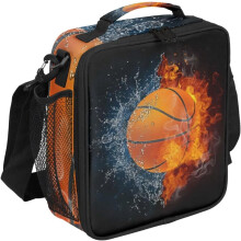 Fire Ice basketball madkasser til børn, kompatible med skolebrug, vandtæt genanvendelig isoleret tote med skulderrem