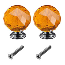 Tirador de puerta Farfi2Pcs30mm con base de aleación de zinc y cristal en forma de bola para armario (amarillo)