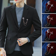 Xinyolin Stjernemåne Brosje Blendende Rhinestone Innlagt Hengende Kjede Elegant Menn Kvinner Forretningsdress Lapel Krage Pin Mote Smykker