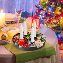Tavă magnetică pentru lumânări de Crăciun Jacenvly Grinch, suport rotund metalic de 25 cm cu 4 magneți, compatibilă cu lumânări conice,