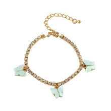Pulseira feminina simples com borboleta e strass brilhantes, joia para presente de aniversário.