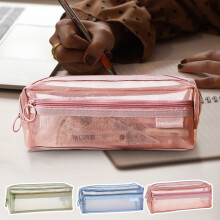 Jacenvly Decor de casă de toamnă - Penar transparent cu plasă dublă, cutie de papetărie de mare capacitate pentru școală, examene, compatibil