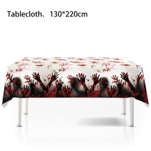 Conjunto de decoração de Halloween Kayannuo: Bandeja com impressão de mão ensanguentada, copo, toalha de mesa, bandeira - Compatível com