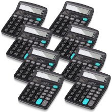 Calculadora de 12 dígitos com 8 peças, calculadora de mesa básica solar com visor grande, calculadora eletrônica portátil com alimentação