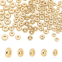 200 Stück Messing-Abstandshalterperlen, nickelfrei, flach, rund, echt 18 Karat vergoldet, 6 x 1,5 mm, Loch: 2 mm