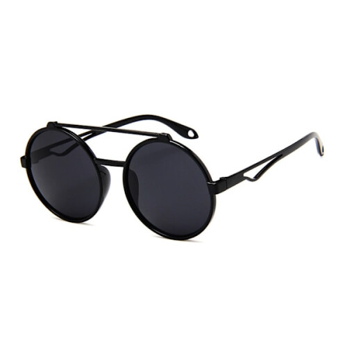 Runde schwarze Sonnenbrille, schwarze Gläser